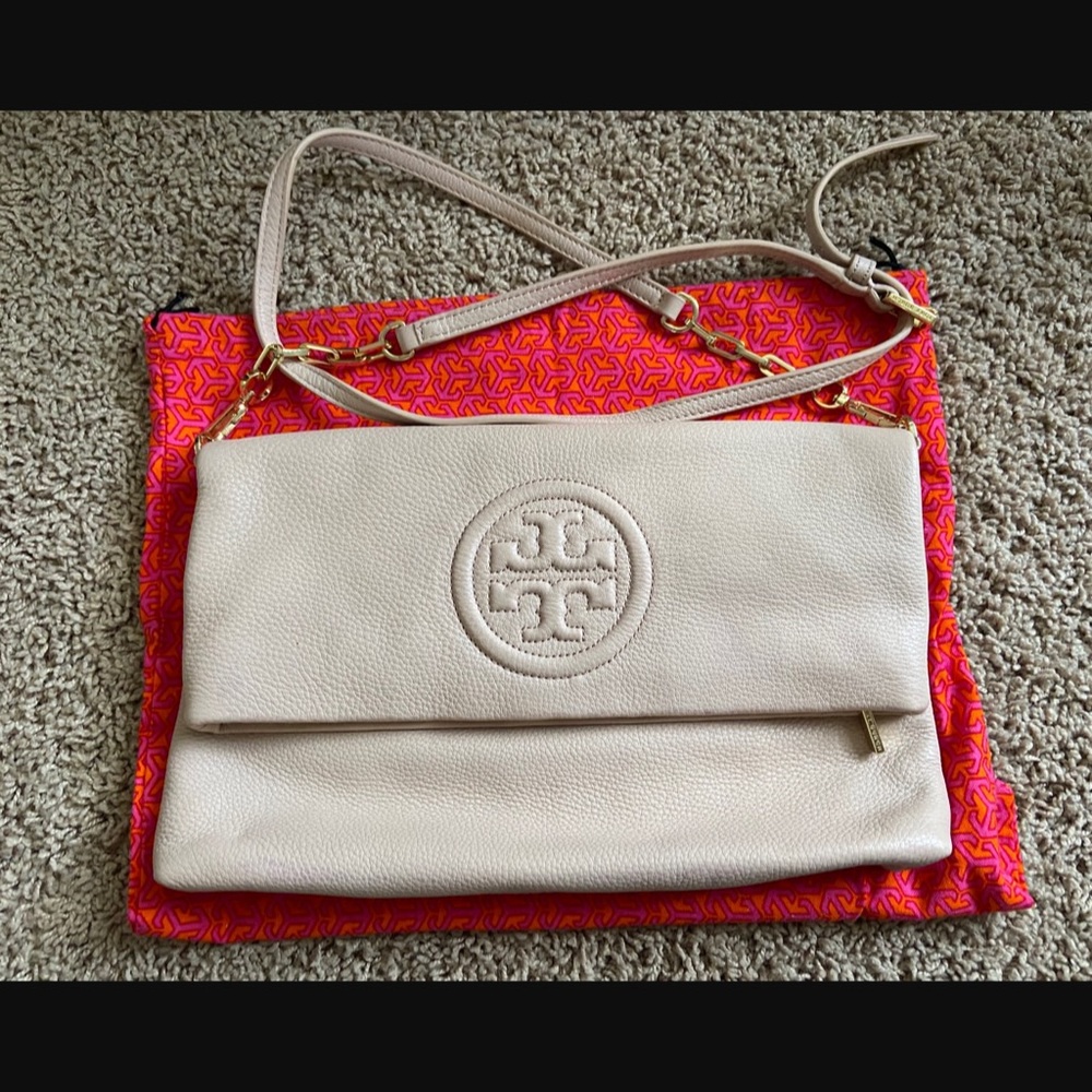 Tory Burch Nude Leather Clutch/Crossbody Bag